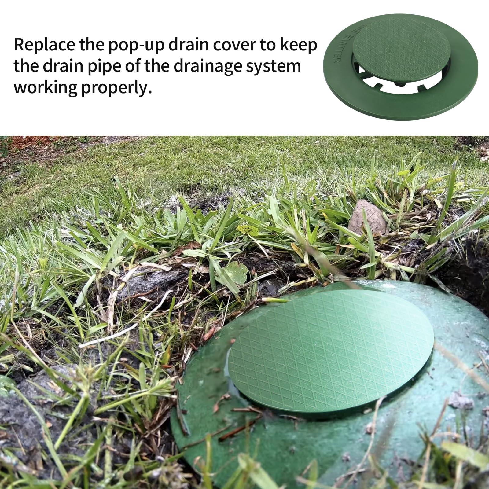 Dfnidy yard drain emitter in use supports up to 40 GPM.