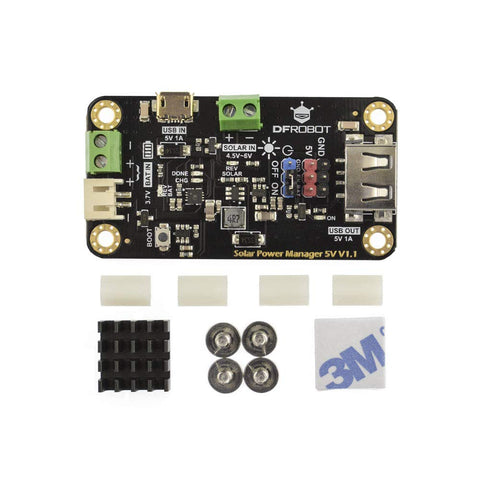 DFROBOT 900mA MPPT controller front view for compact solar power management.