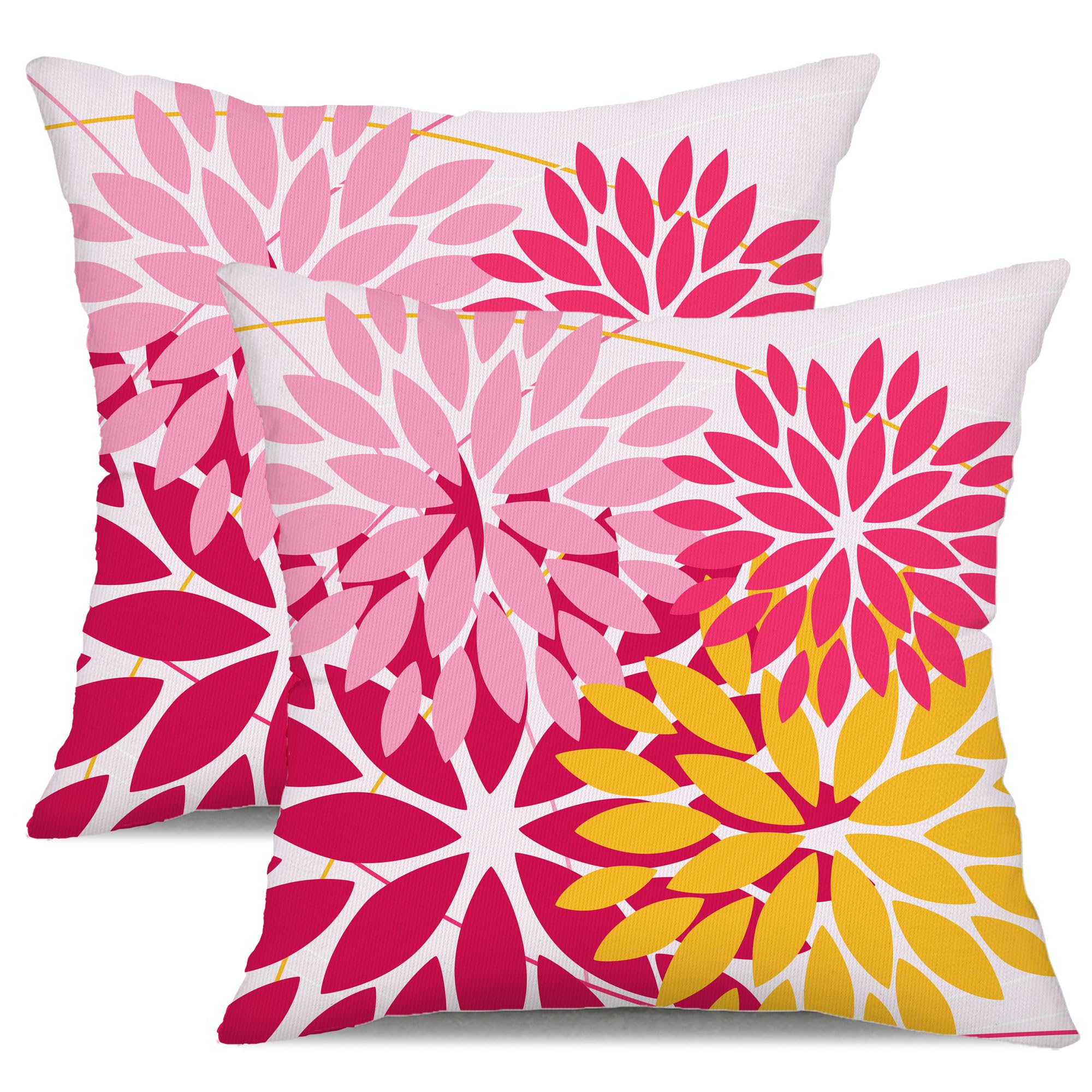 DFXSZ outdoor pillow covers floral pattern close-up showing pink and yellow flowers for vibrant outdoor decor