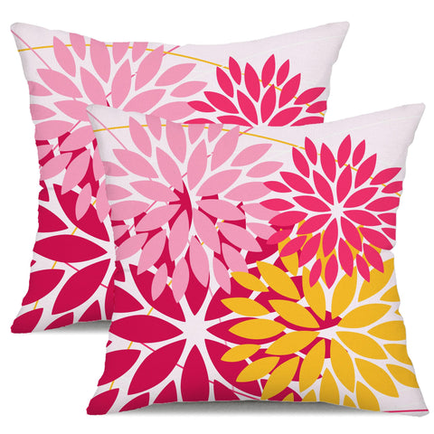 DFXSZ outdoor pillow covers floral pattern close-up showing pink and yellow flowers for vibrant outdoor decor