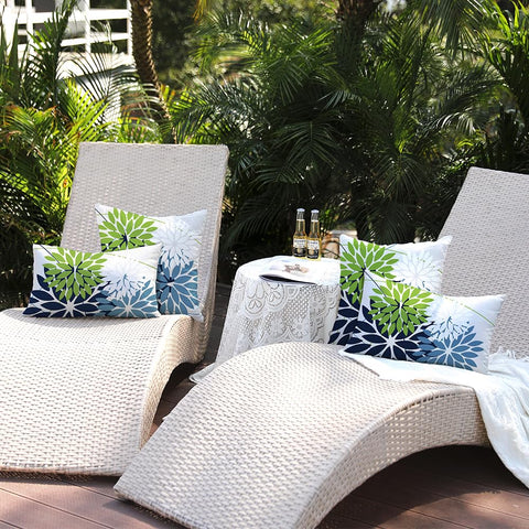 DFXSZ pillow cover in a sunny outdoor patio setup with cushions.