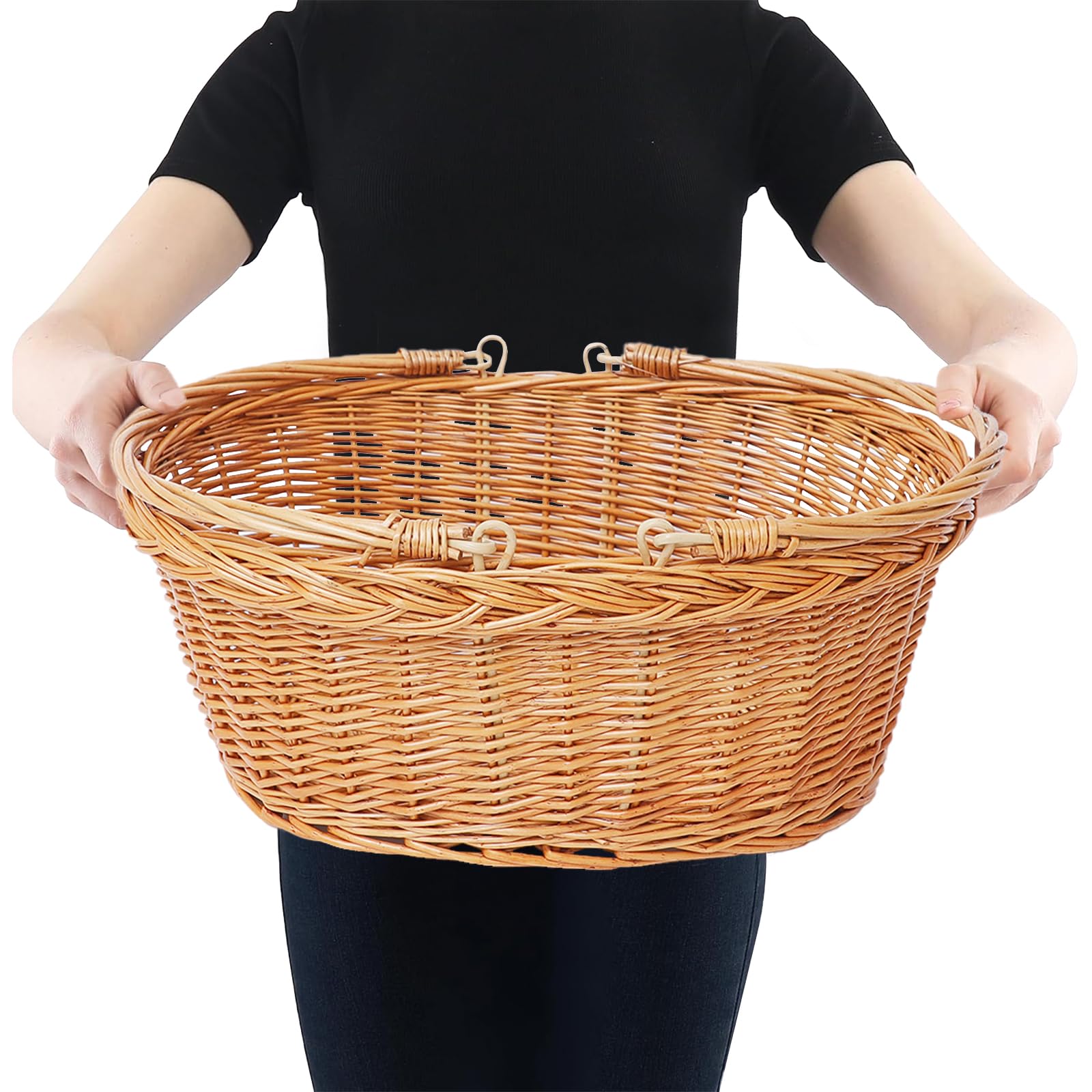 DGANXUN large empty basket side view highlighting hand-woven craftsmanship and portability.