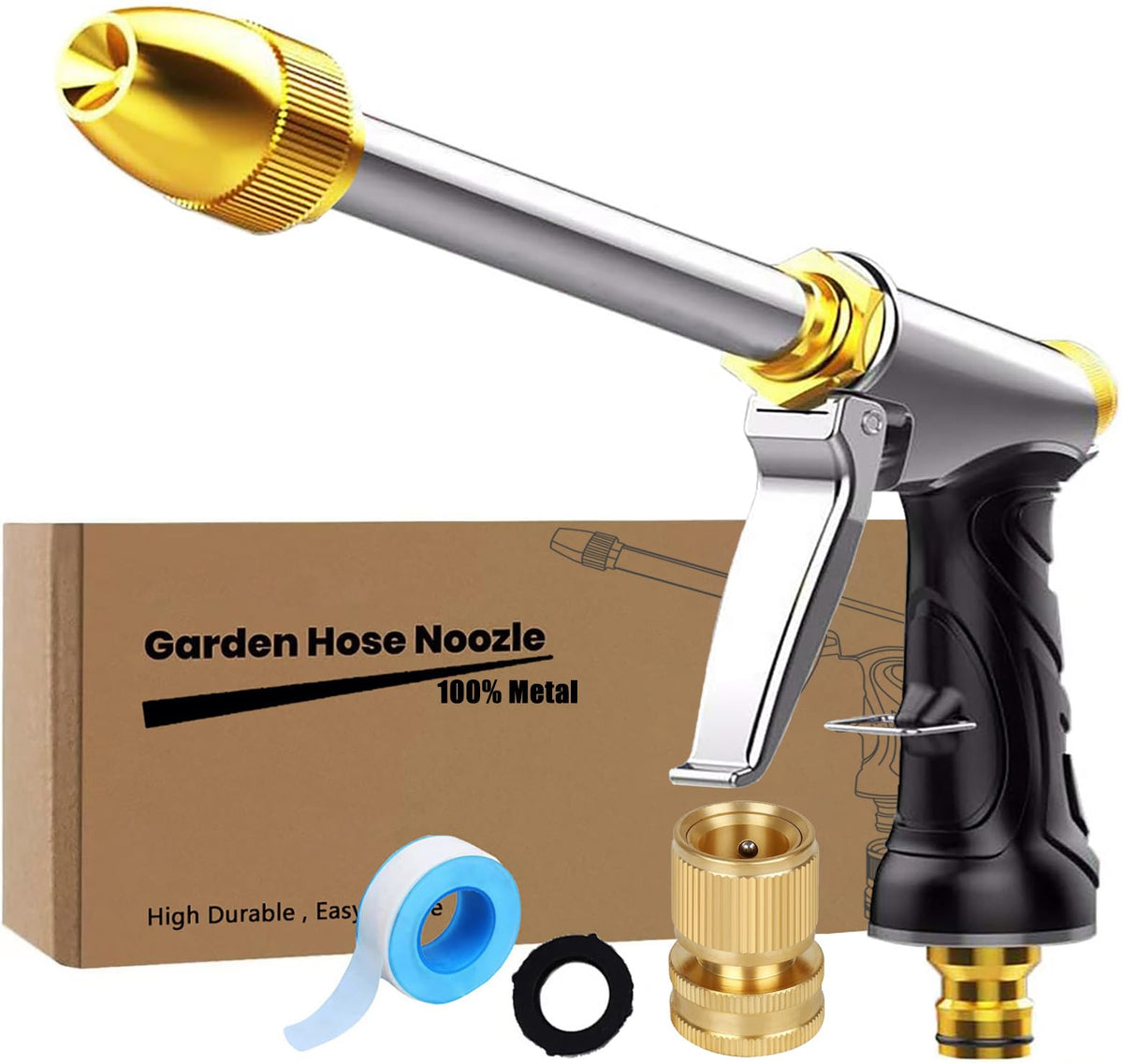 DGESRUNDA upgrade garden hose nozzle with brass head for high pressure watering.