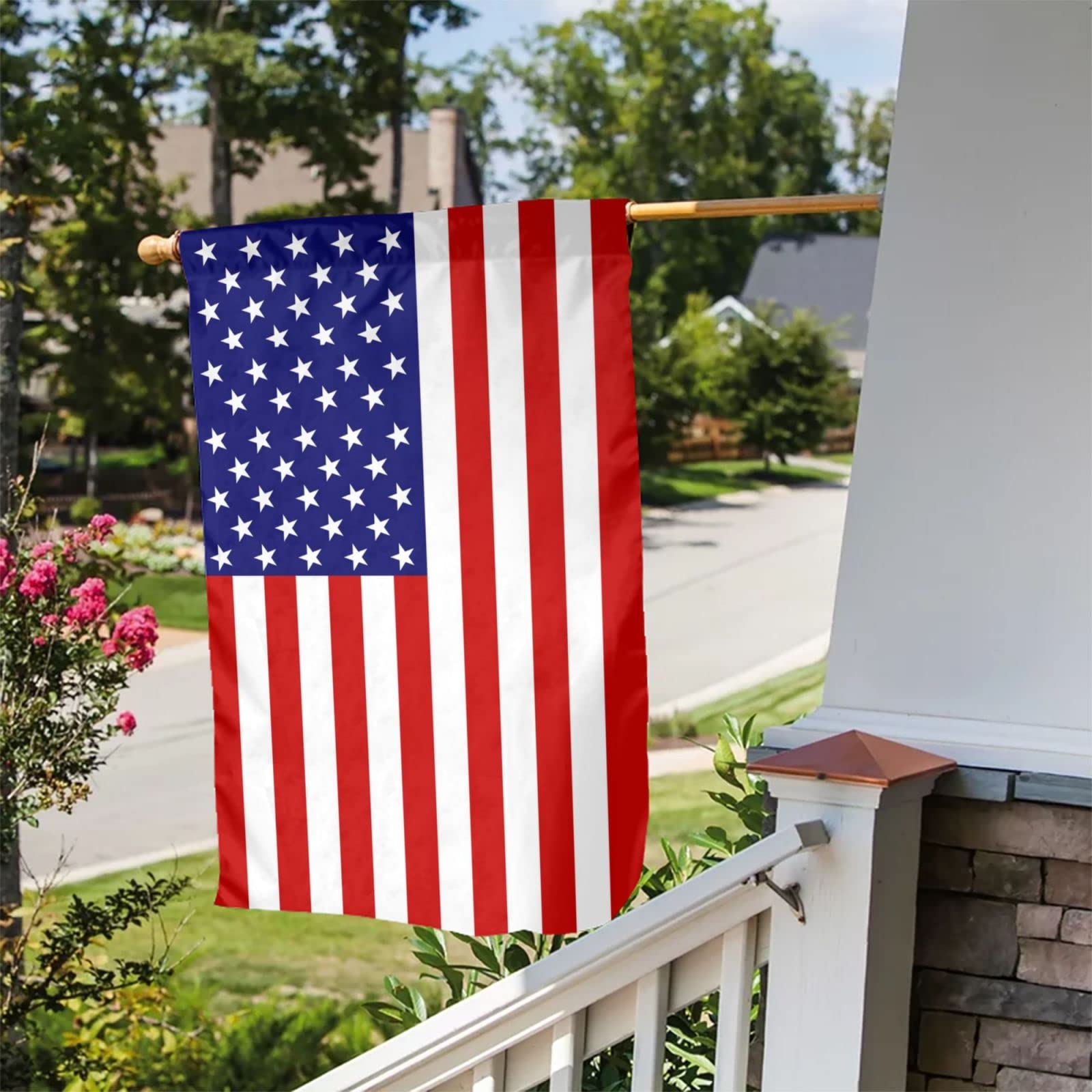 DGFhk flag hanging on patio stand for easy display