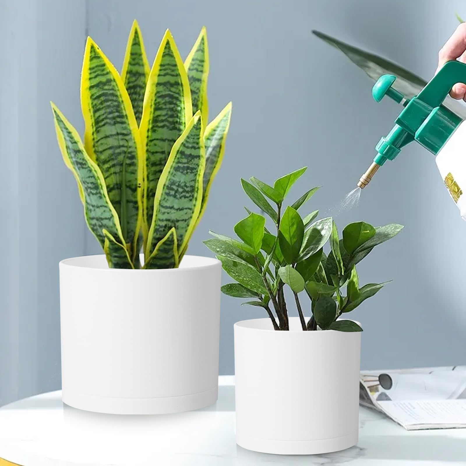 DGJDLWHX 10-inch white/brown base pot, ideal for large plants.