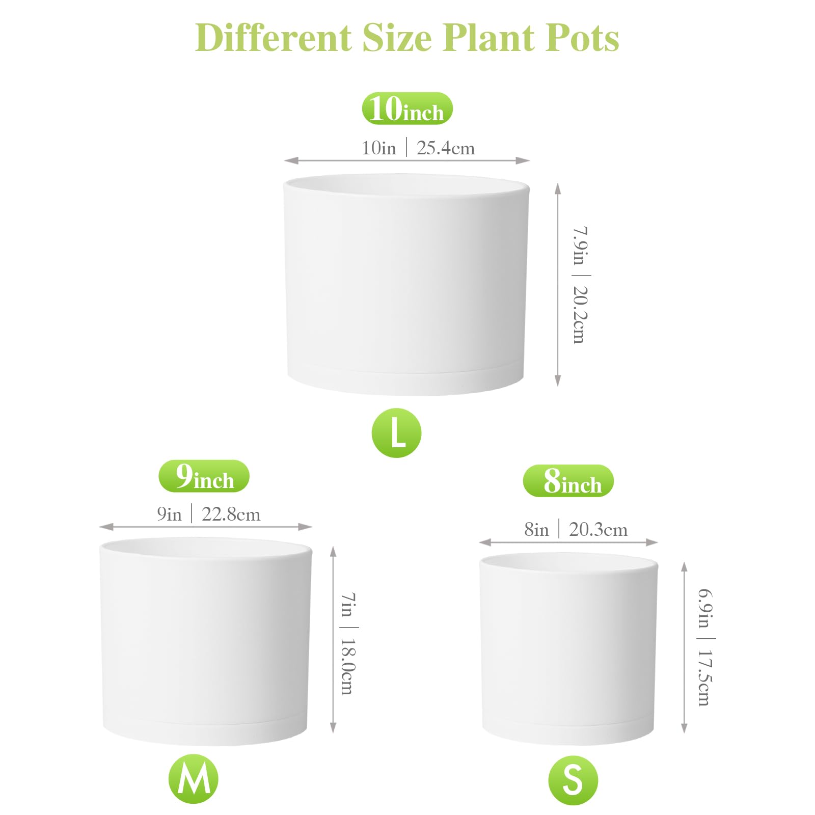 DGJDLWHX large 10-inch white pot with brown base, great for tall plants.