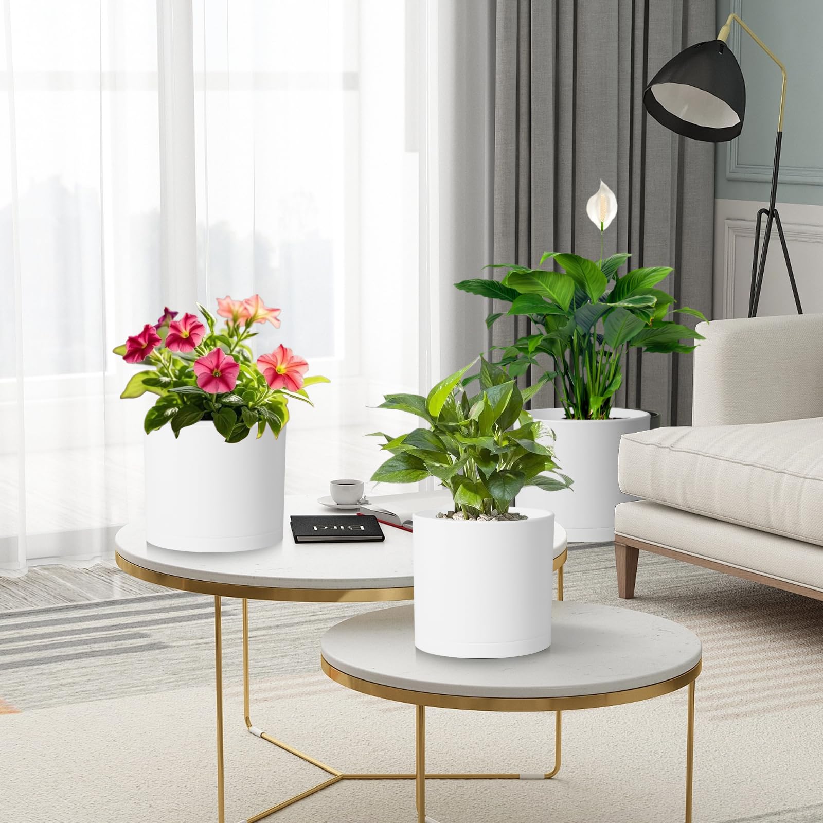 DGJDLWHX 8-inch white/brown base pot, lightweight and water-friendly.