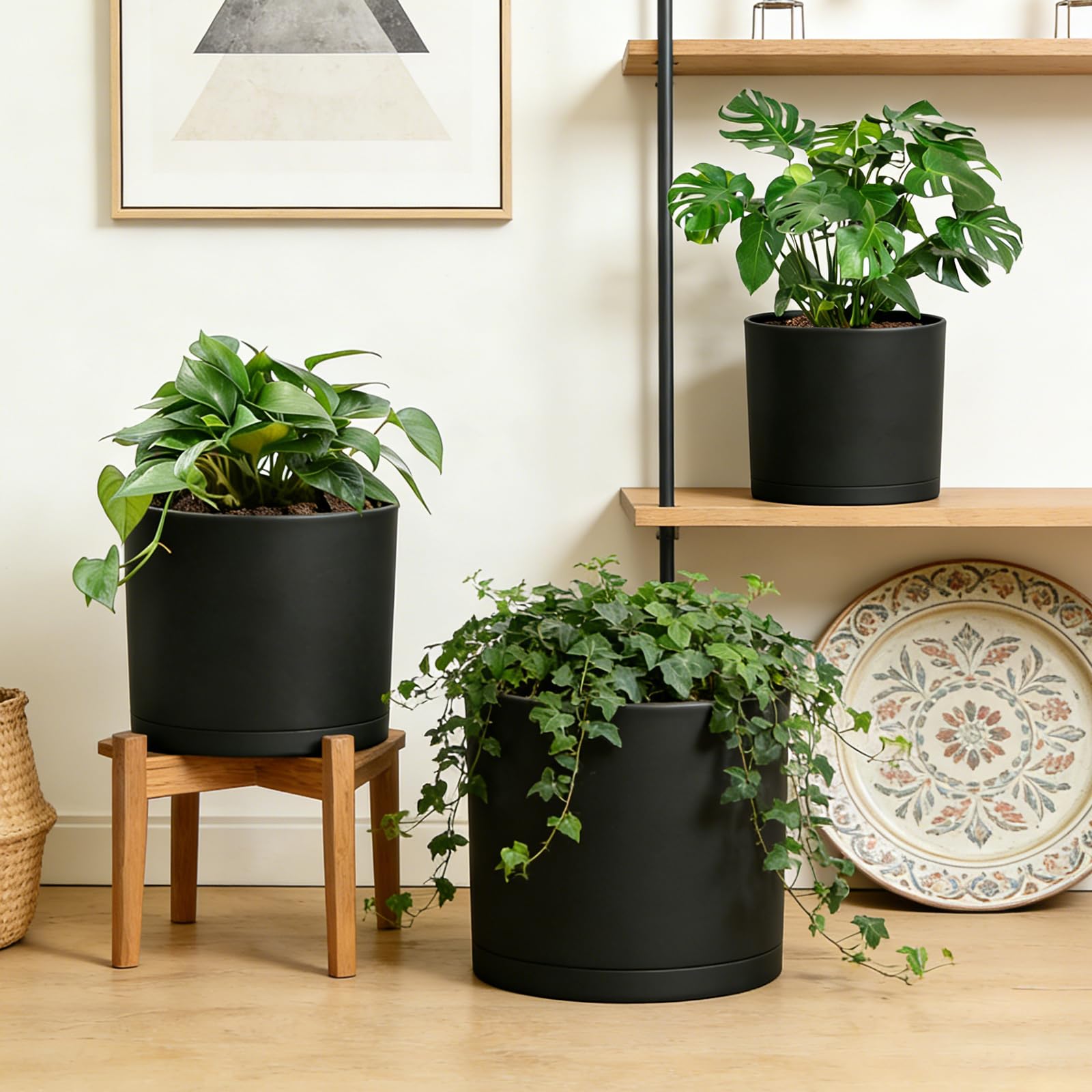DGJDLWHX 9-inch black pot showcases modern design for tall plants.