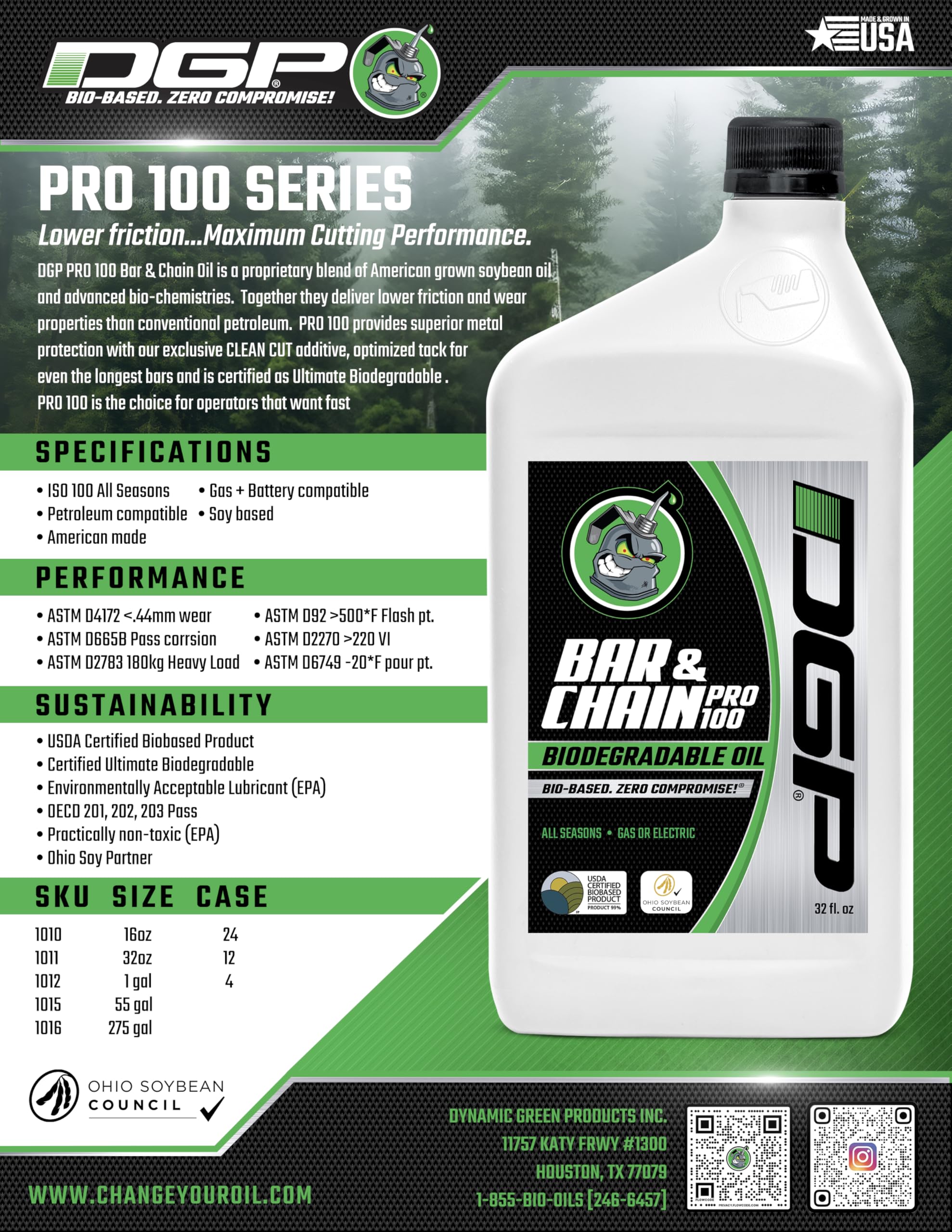 DGP Pro100 bar oil in use on a forest chainsaw for stable operation in extreme temperatures.