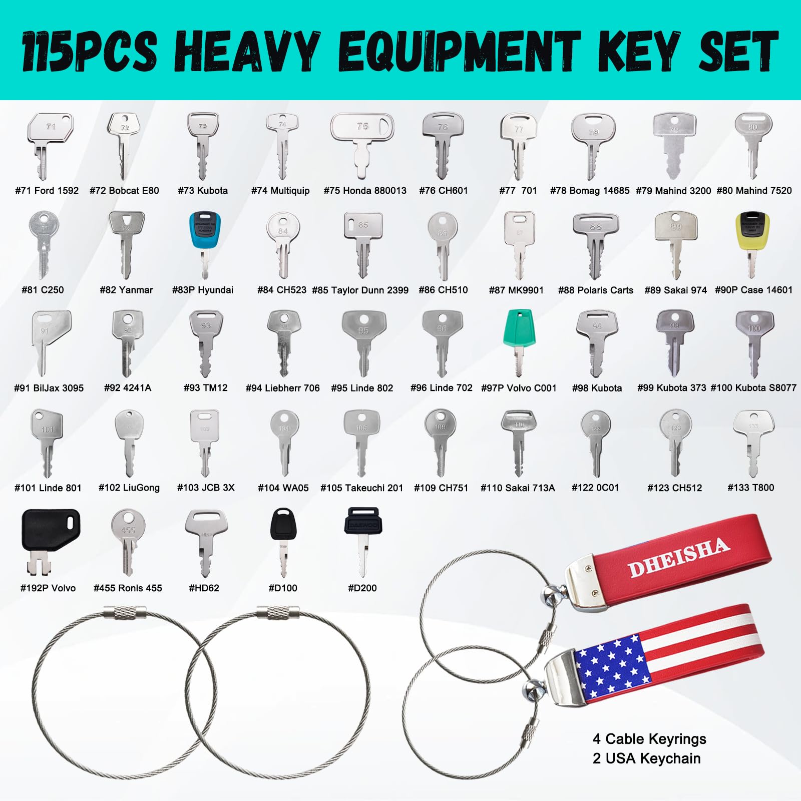 DHEISHA heavy equipment keys pack showing rugged durability.