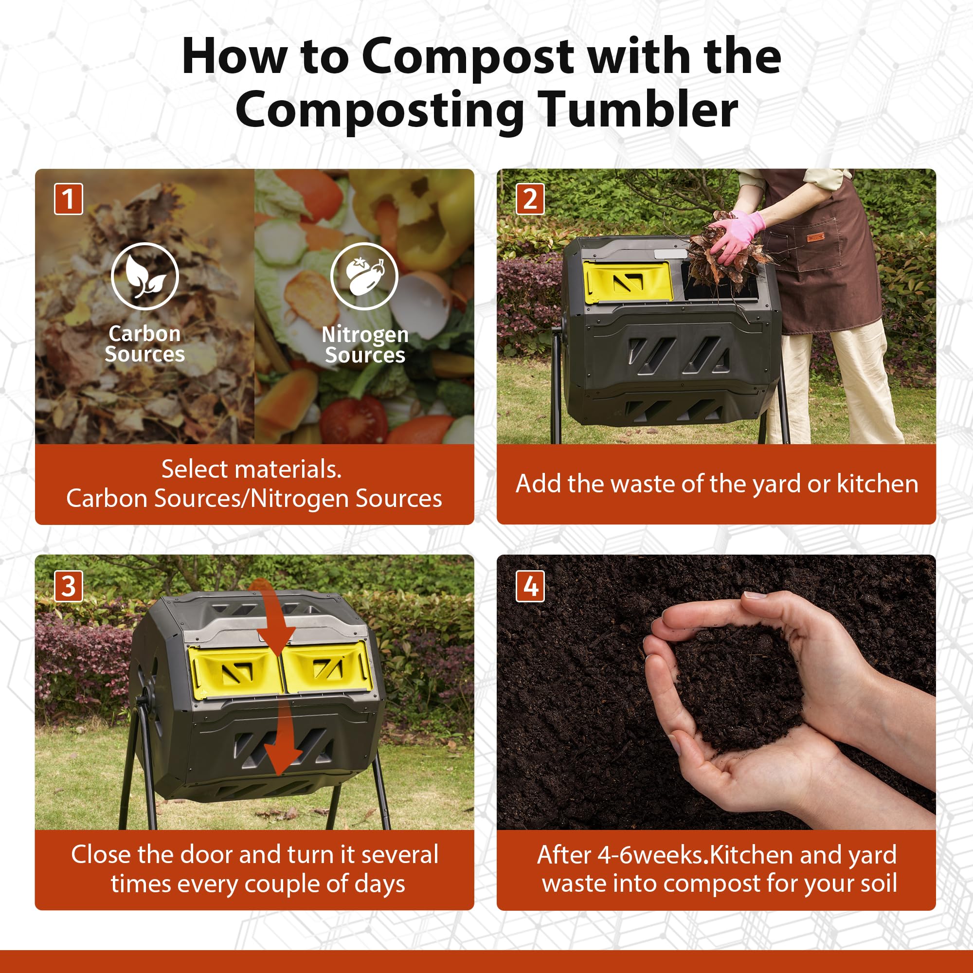 43-gallon capacity suits kitchen scraps and yard clippings