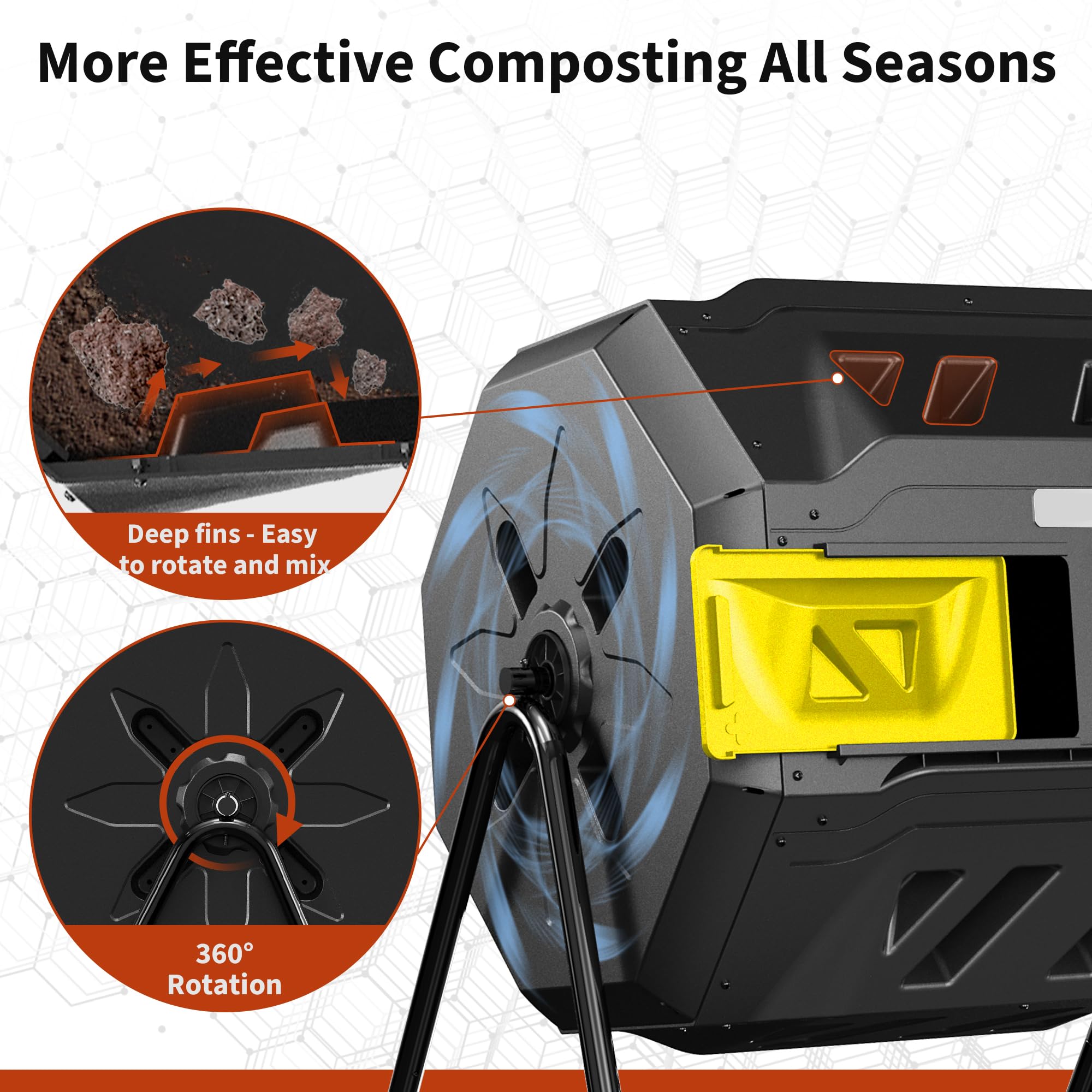DIAMONDFORGE aeration vents and fins improve airflow for faster decomposition