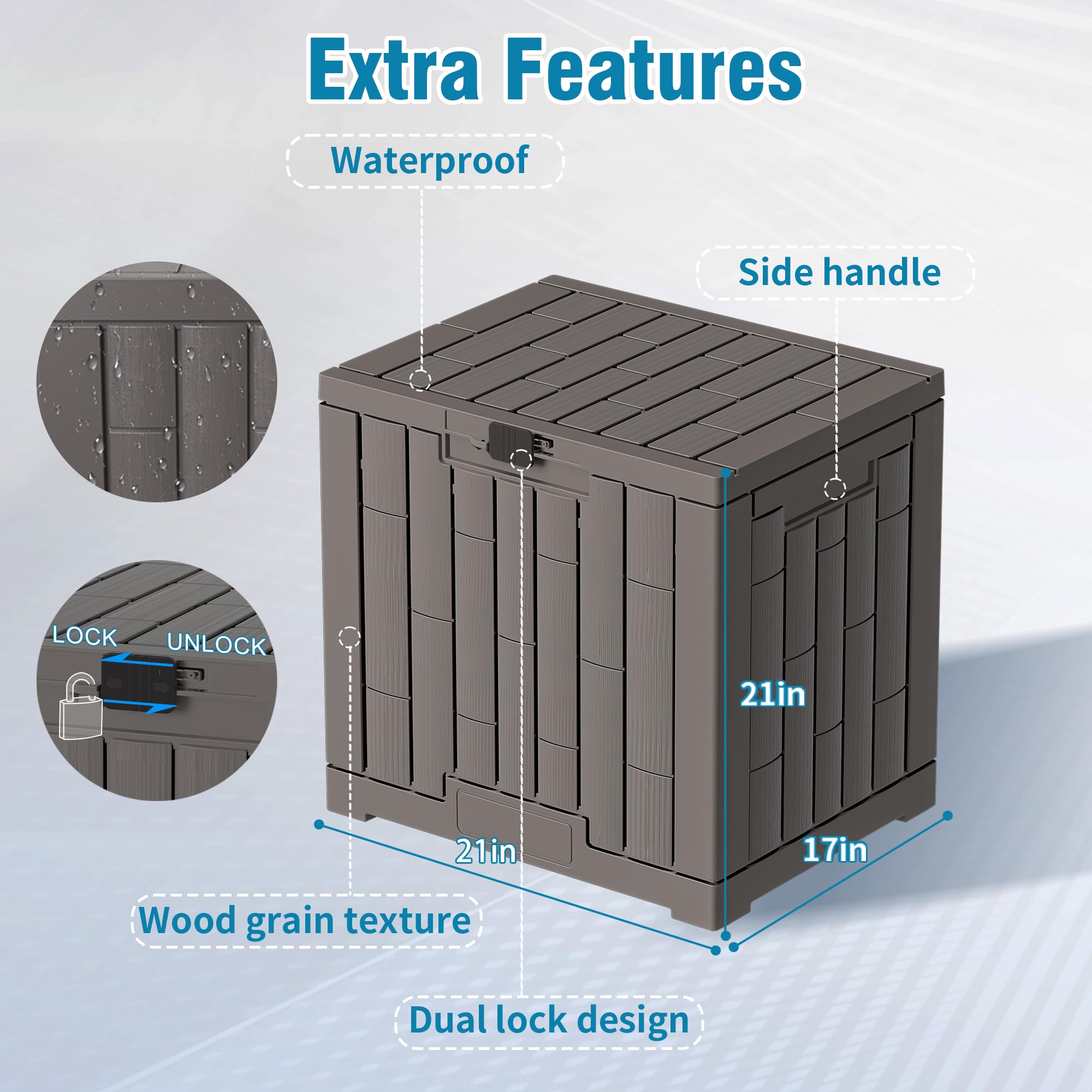 Diamondforge deck box with lockable lid securing valuables during outdoor activities.
