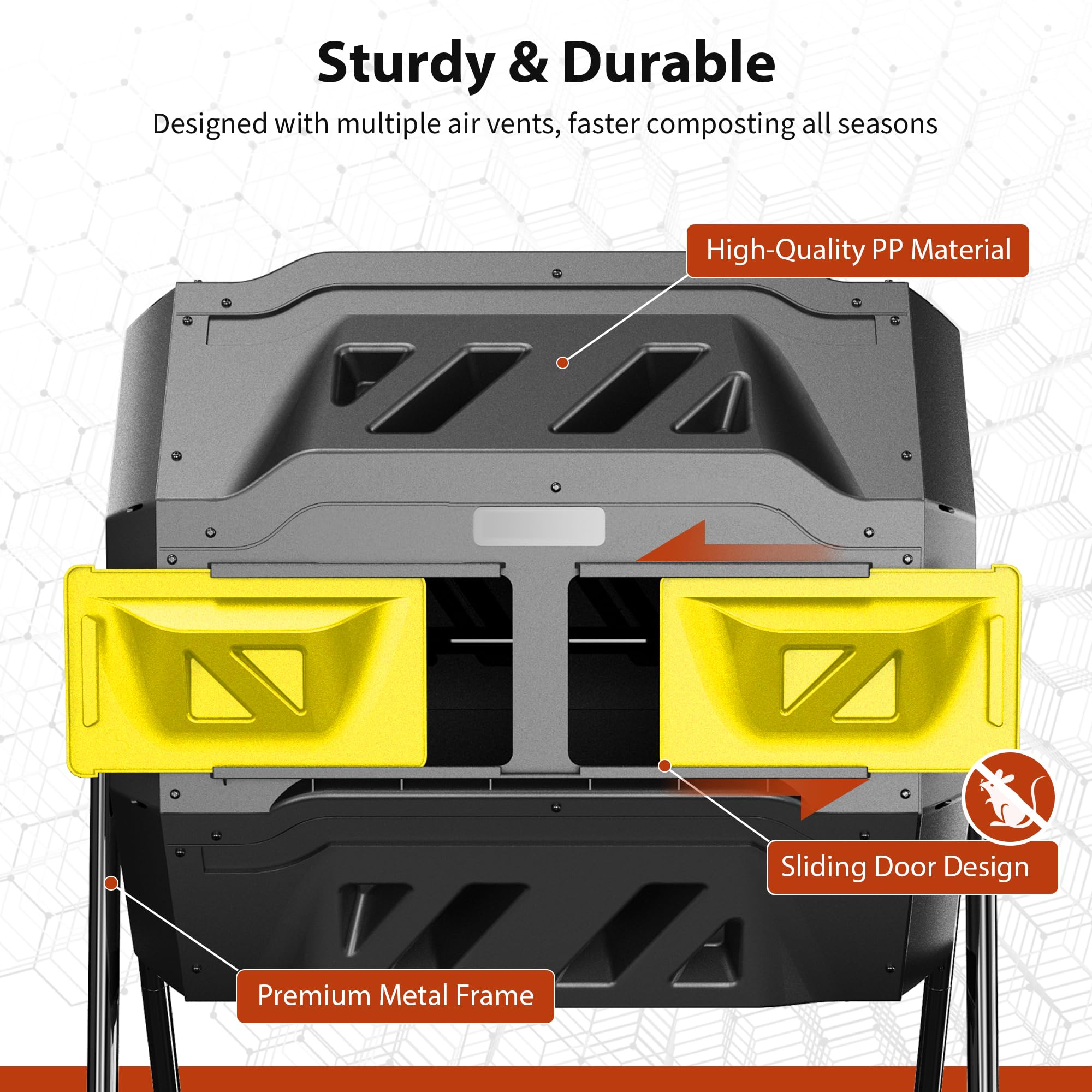 Sturdy steel frame supports the BPA-free plastic body in all weather