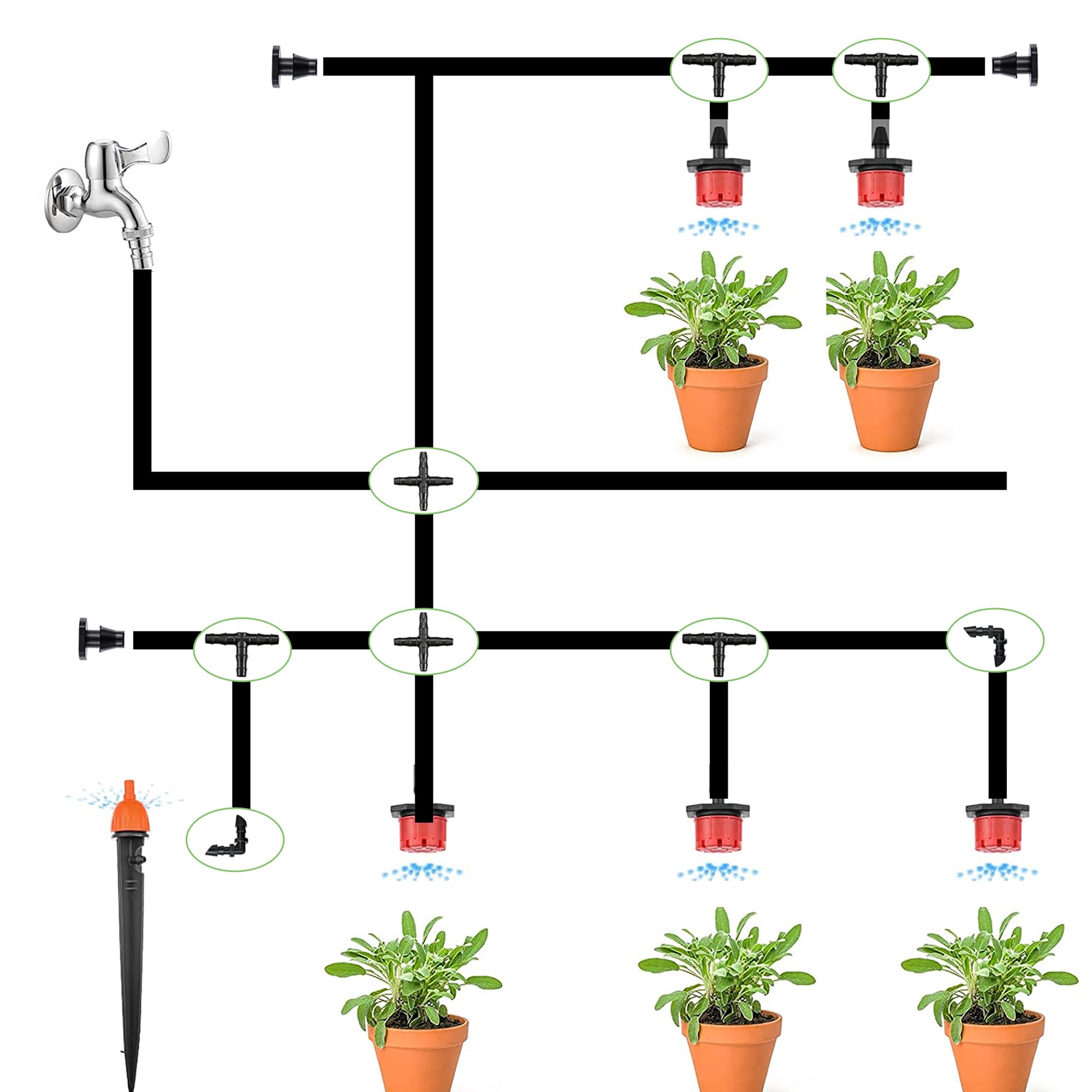 Dianrui 4-way connector with oblique barbs enables flexible irrigation layouts