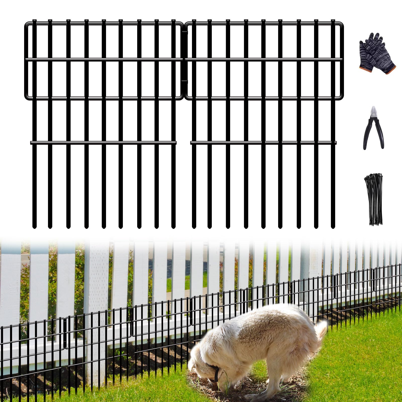 DIAOZAIT 26-panels no-dig fence side view showing easy backyard protection