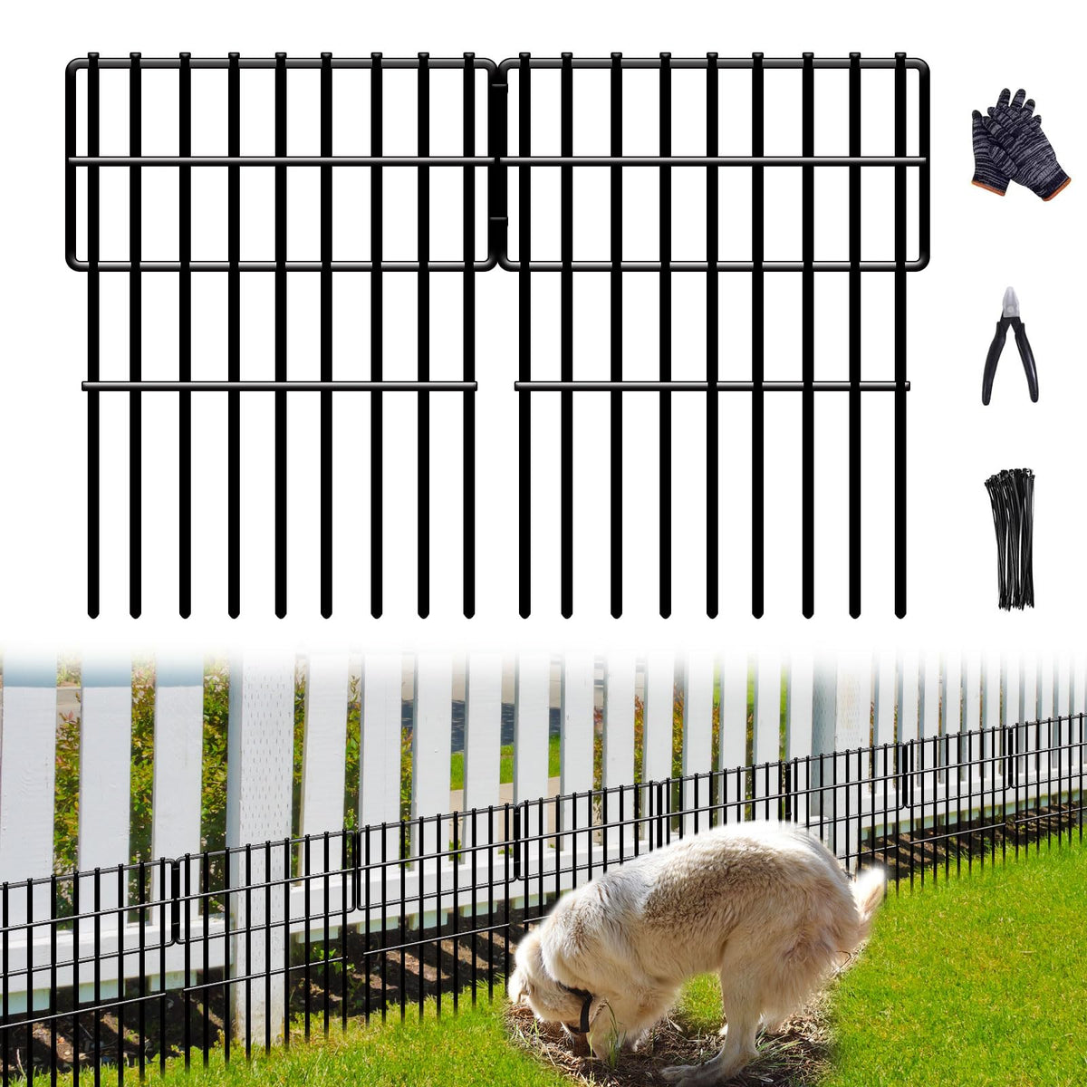 DIAOZAIT 26-panels no-dig fence side view showing easy backyard protection