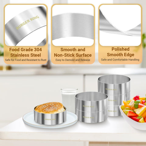 Diatomiteco burger mold set shows six sturdy rings for batch cooking