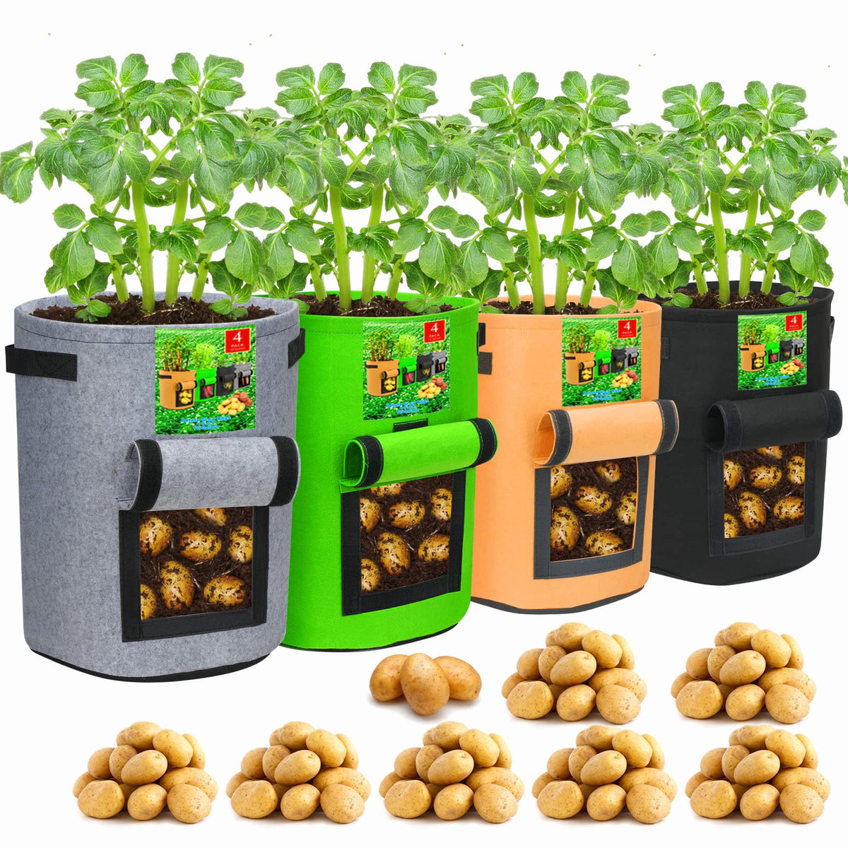 DiCandle potato grow bags with flap window for easy harvest and root checks.