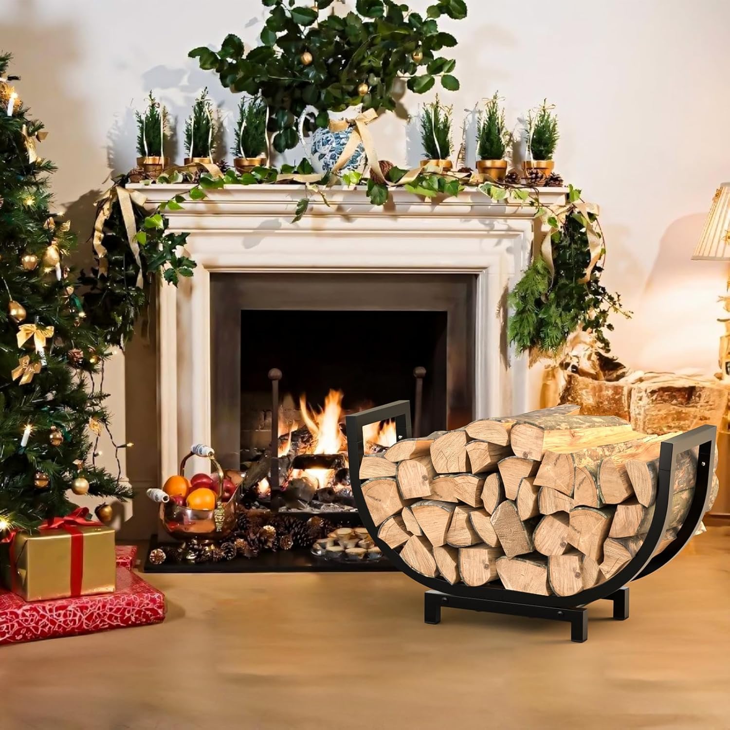 Dicasser outdoor fire pit scene showing sturdy wood storage