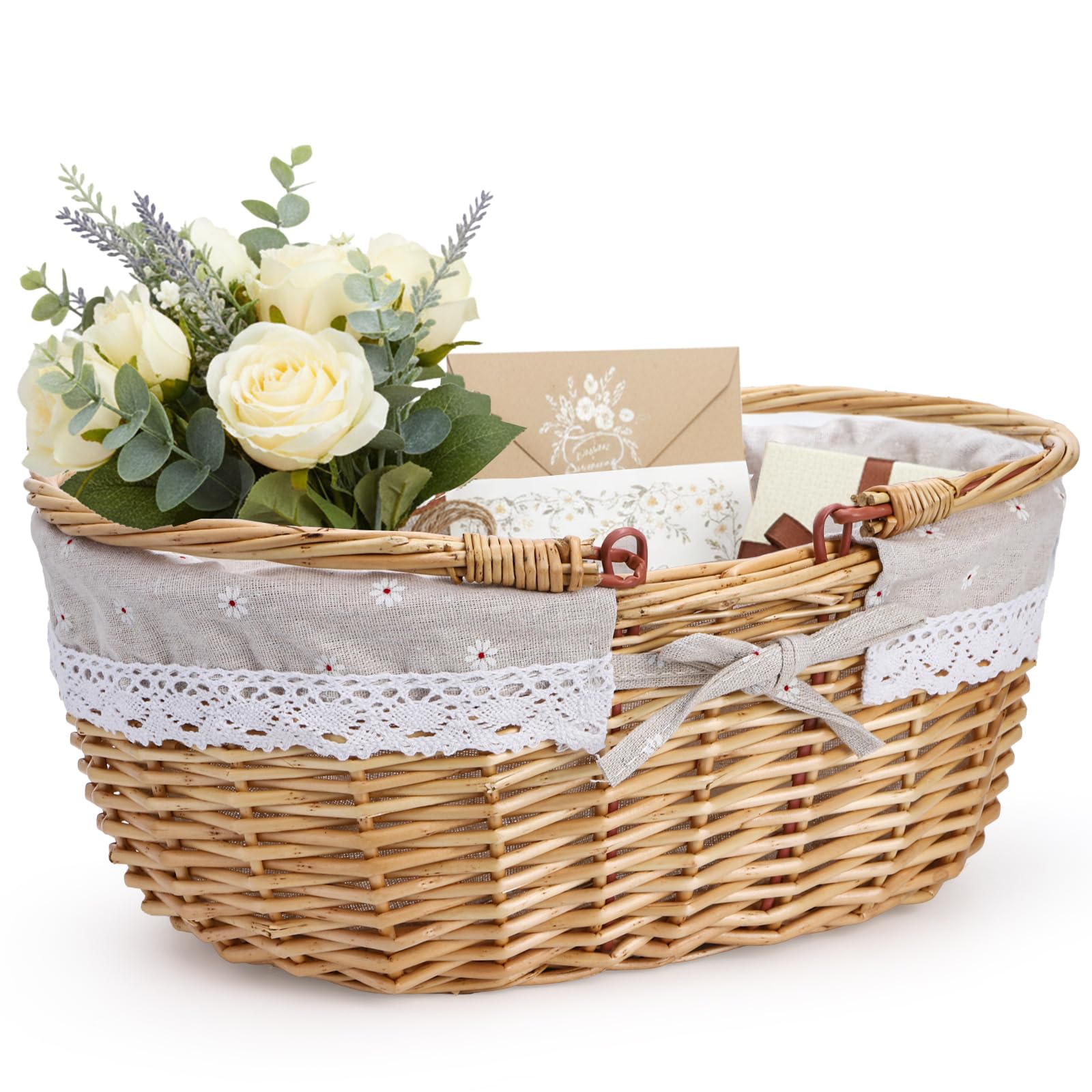 Dicunoy wicker basket with dual handles for comfortable lifting