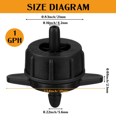 Didaey 1 GPH flow dripper provides steady irrigation along long runs.