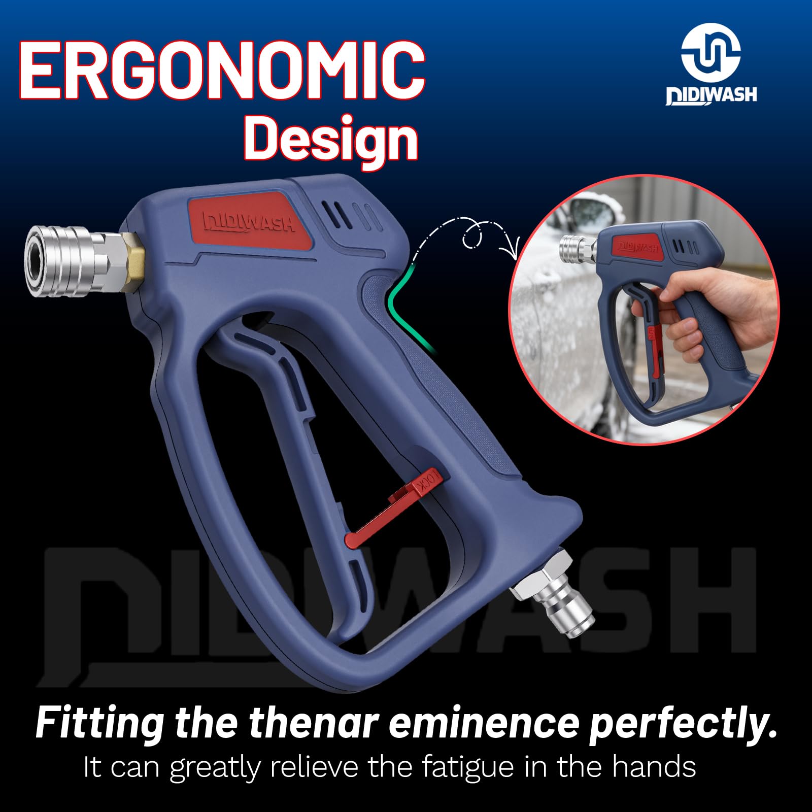 Ergonomic DiDiWash gun grip provides comfortable control for long cleaning tasks
