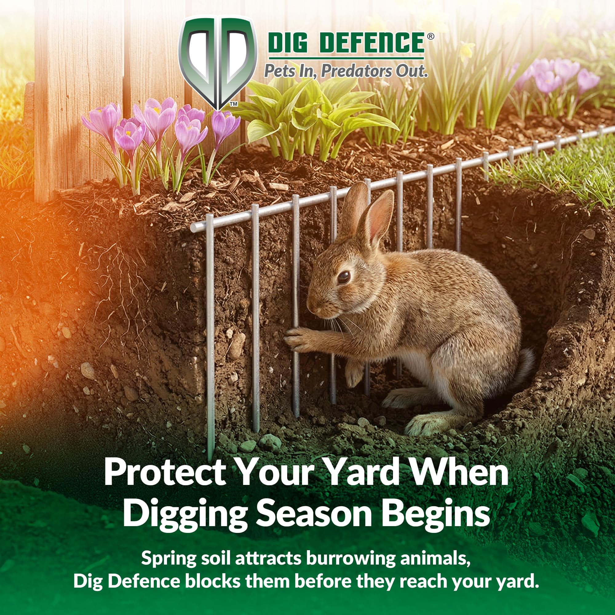 Dig Defence 24-by-15-inch barriers highlighting compact yard protection.