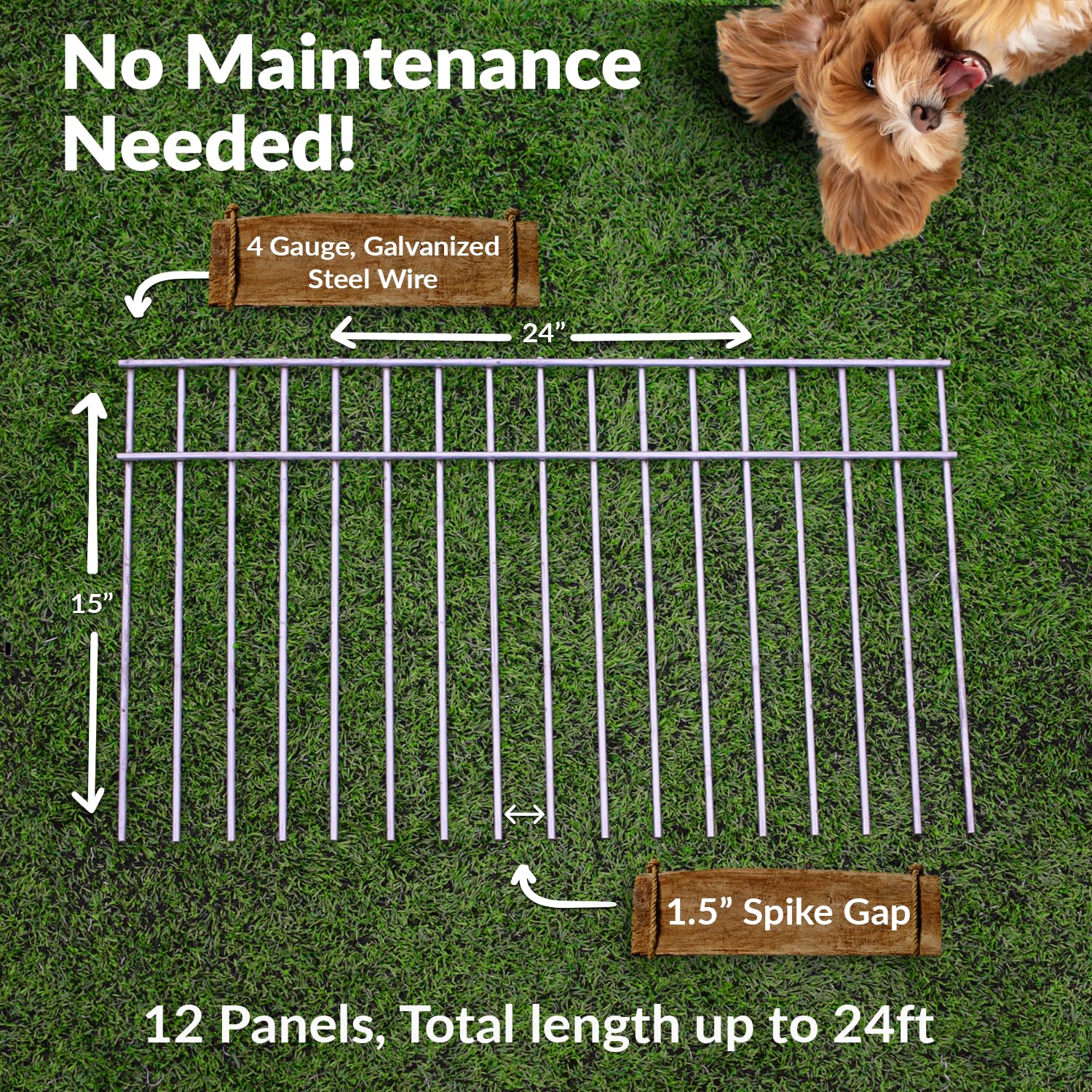 Dig Defence Original Barrier Fence with dogs contained, showcasing pet safety in action.
