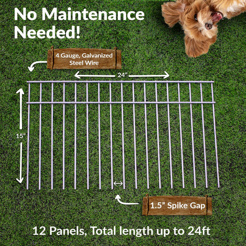 Dig Defence Original Barrier Fence with dogs contained, showcasing pet safety in action.