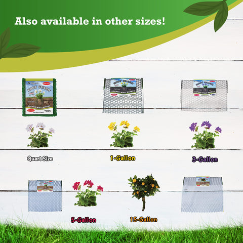 Rust-resistant steel mesh guards roots against gophers and burrowing pests.