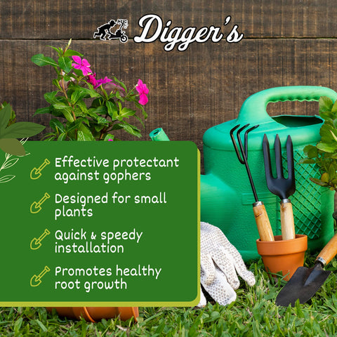 Digger's wire basket supports perennials and vegetables, reducing root exposure.