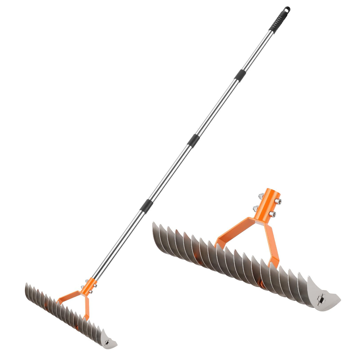 DigiGlow 62in rake with 19 nickel-steel tines for deep dethatching and soil aeration
