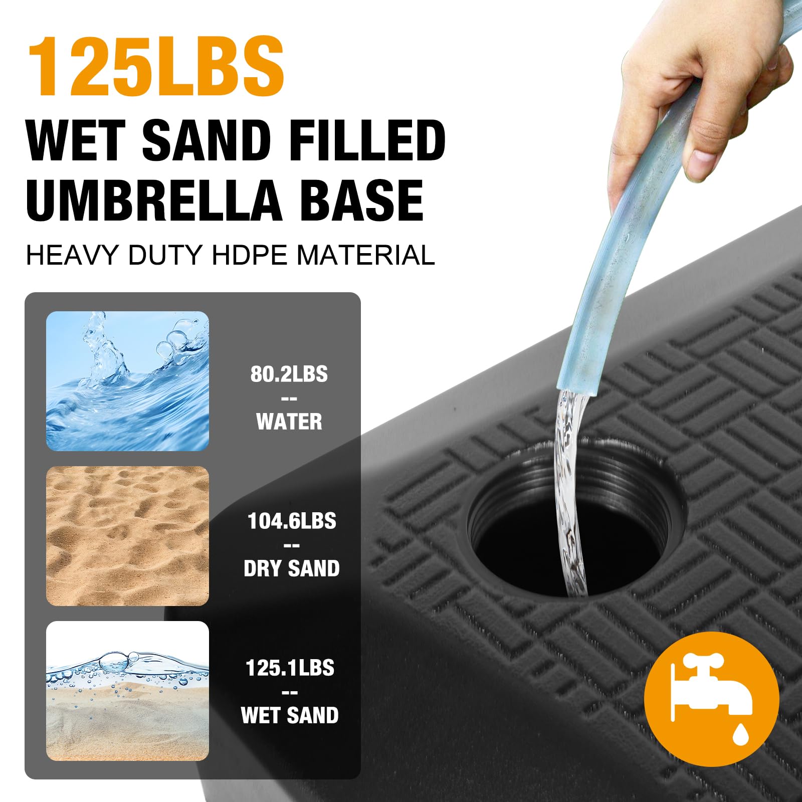 Digury umbrella base PVC sleeves fit multiple pole sizes.