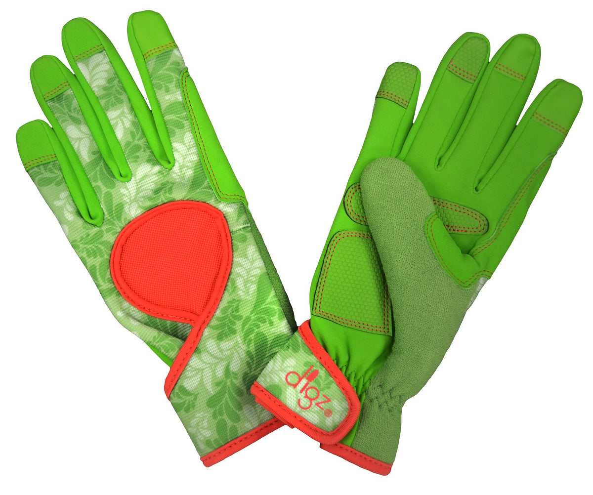 DIGZ 7652 gloves with green leaves pattern offer stylish protection for gardening tasks