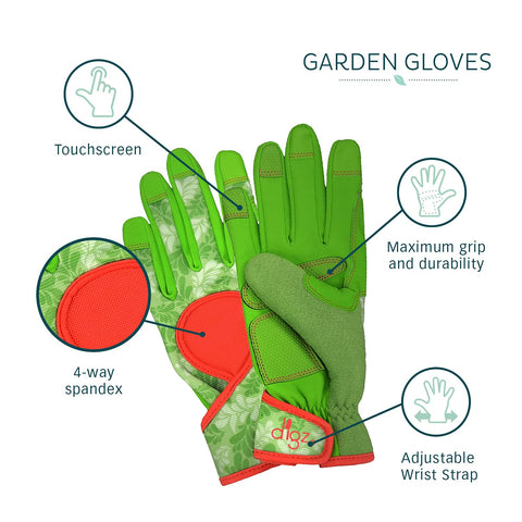 DIGZ 7654 Signature gloves with sweat and dirt cloth patch for quick cleanup.