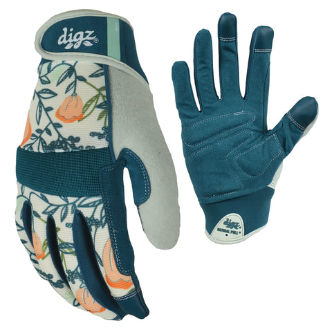 DIGZ women's garden gloves with coral floral pattern, stylish yet durable for daily gardening