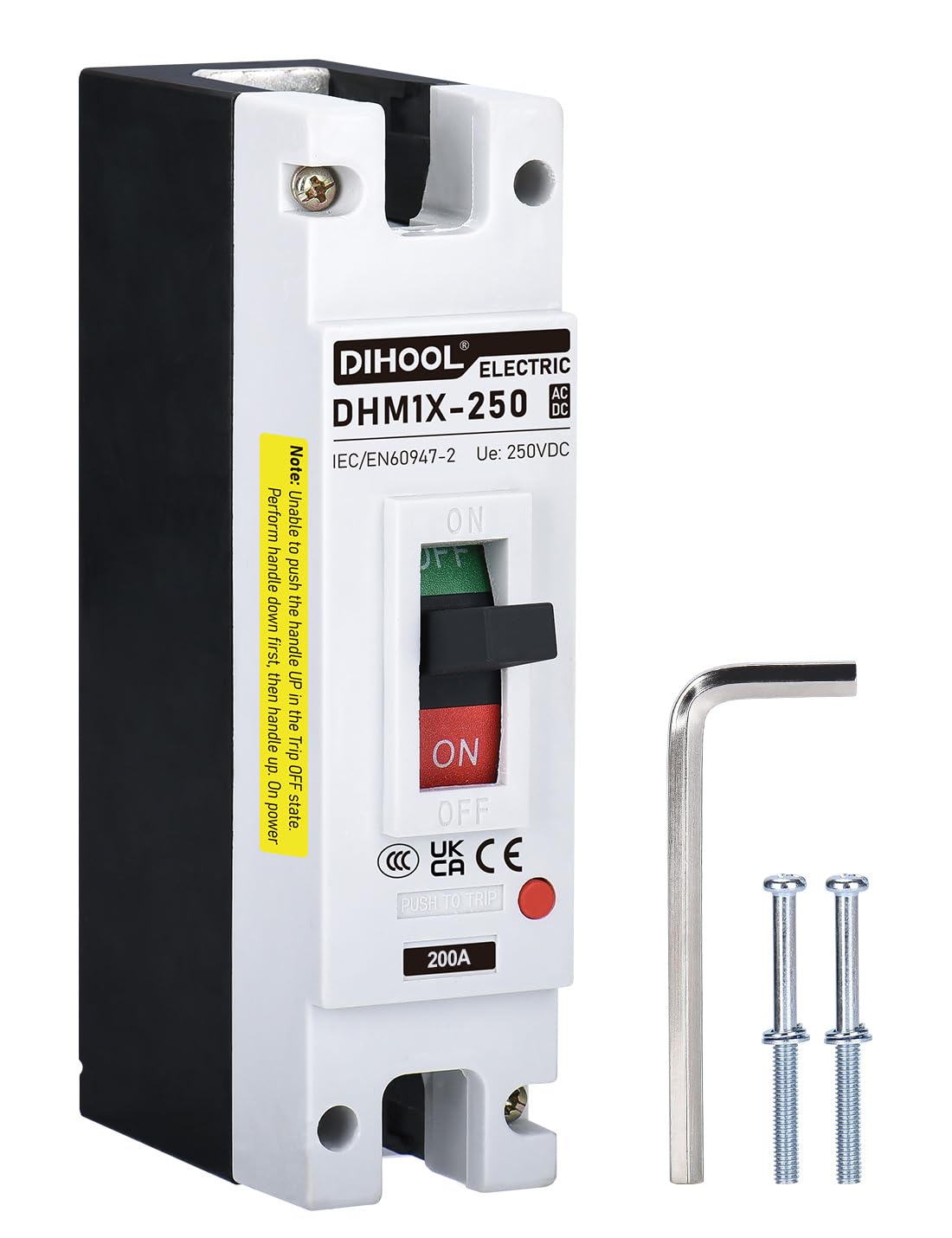 DIHOOL 200 Amp DC Breaker front view for main power protection and panel access.