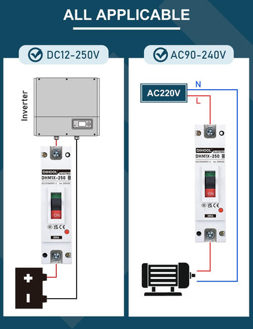 DIHOOL 200 Amp DC Breaker with thermal magnetic trip for overload safety.