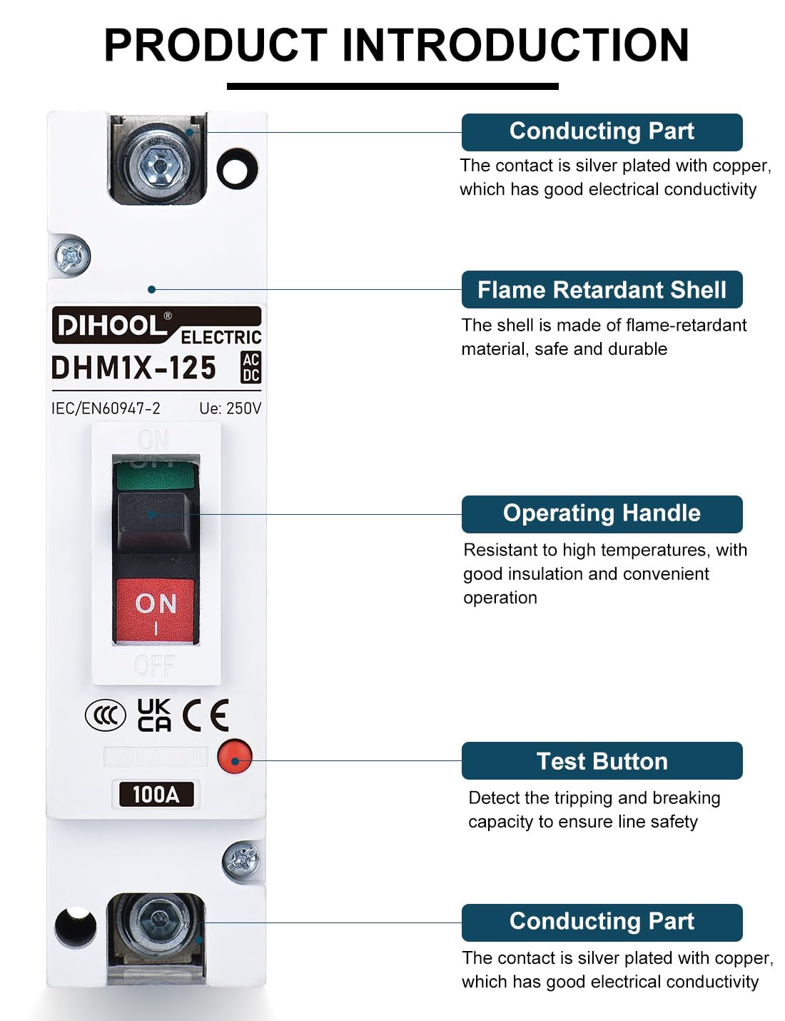 DIHOOL DC breaker stationary contacts with 45% silver content for stable performance.