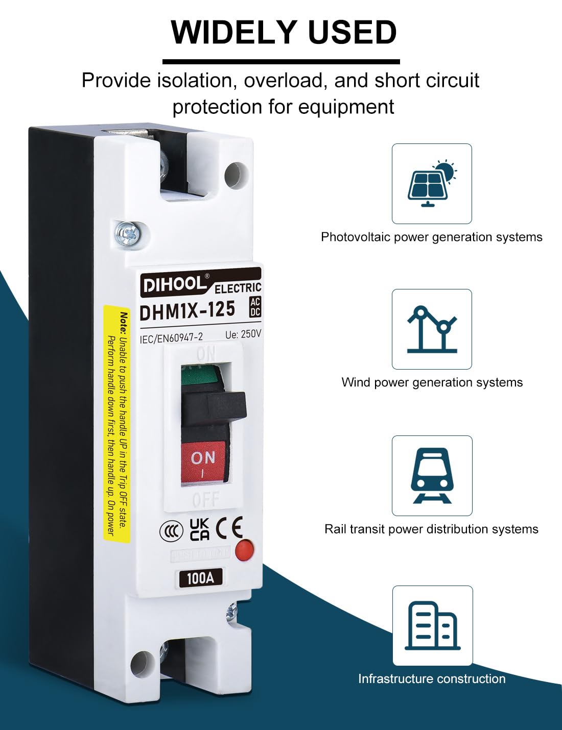 DIHOOL 12–250V DC and 90–240V AC compatibility for versatile power systems.