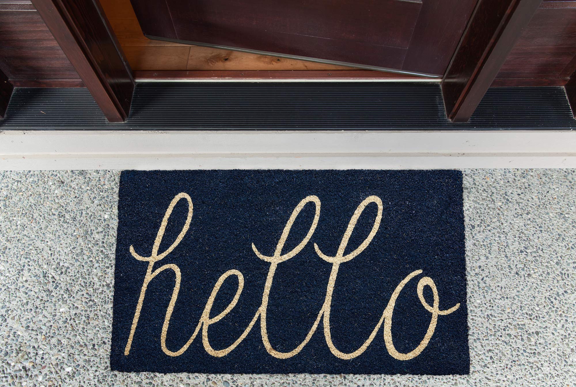 DII Hello Coir Fiber Doormat ideal for indoor outdoor use.