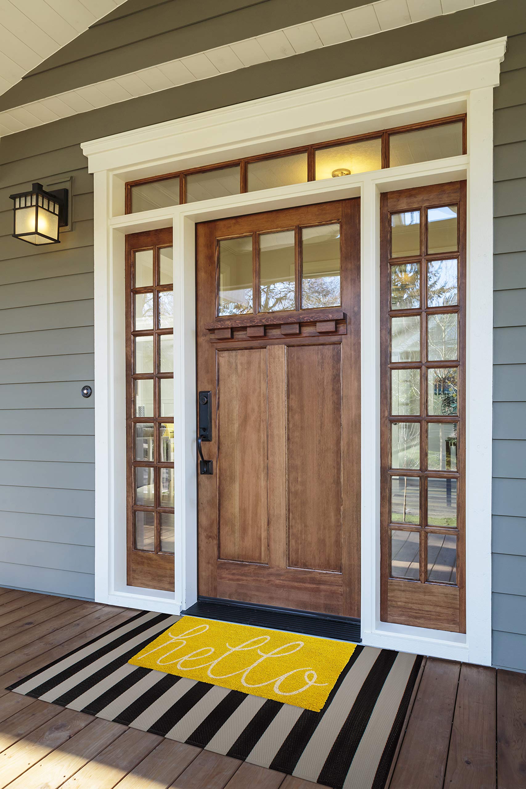DII Hello Coir Fiber Doormat pet-friendly use highlights tough, easy-clean performance.