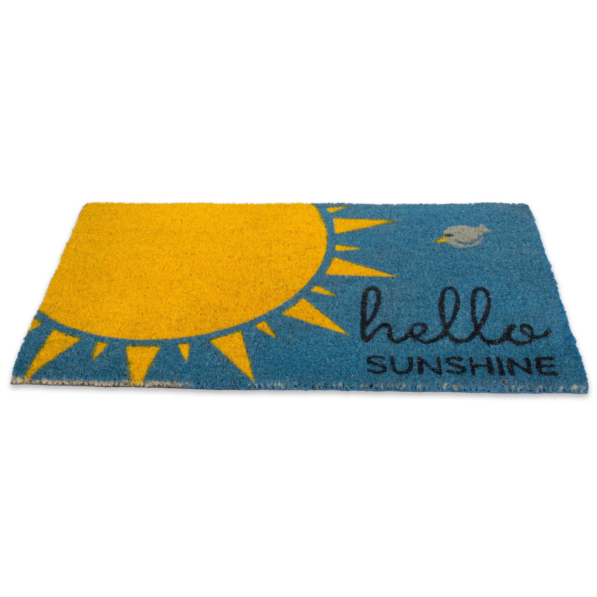 DII Hello Sunshine blue doormat built for high-traffic entrances