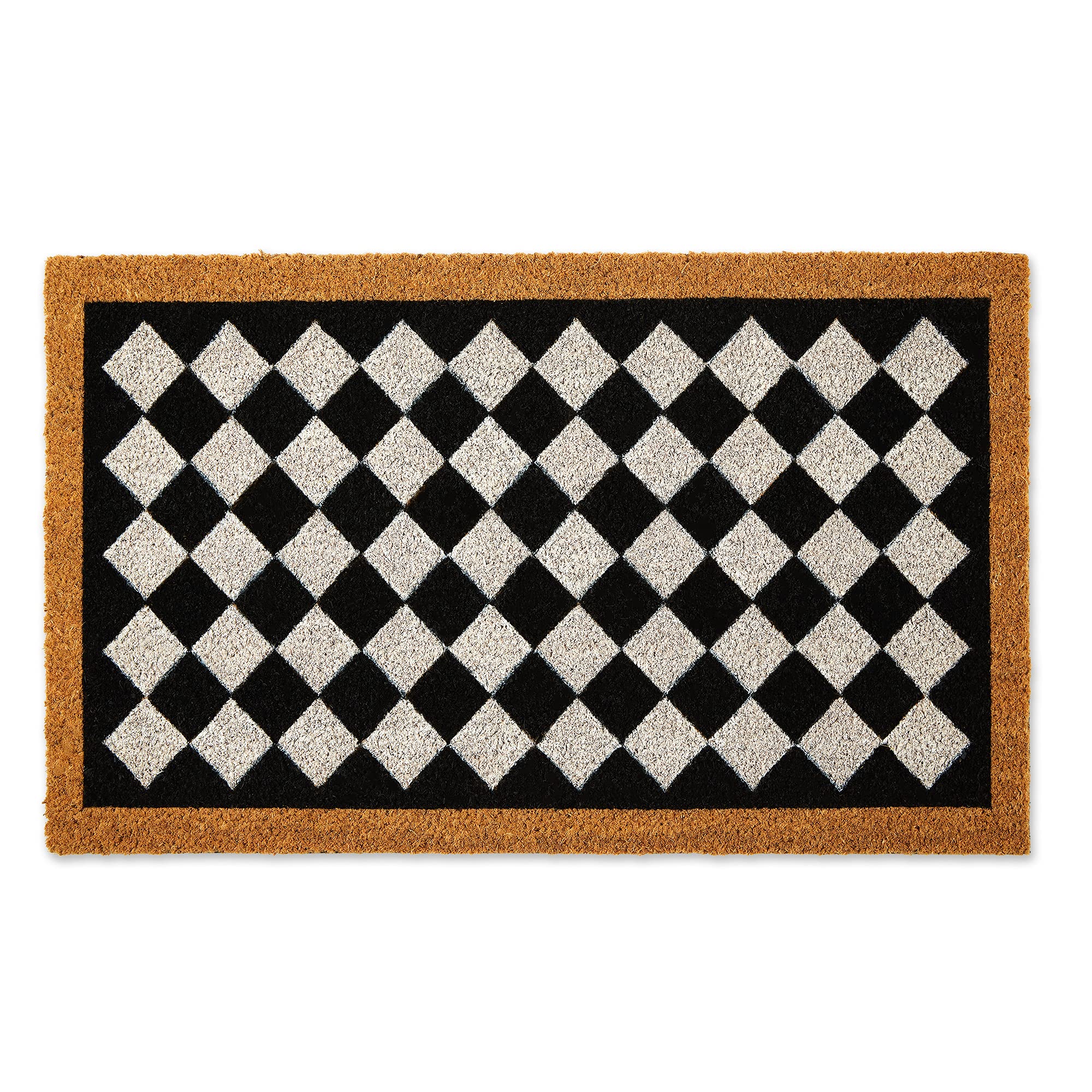 DII natural coir doormat with Harlequin pattern at the entrance.