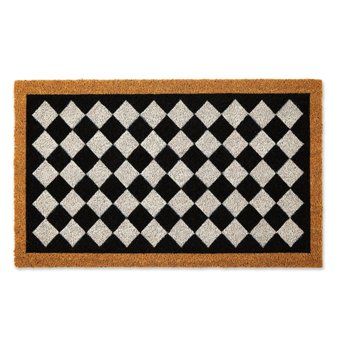 DII natural coir doormat with Harlequin pattern at the entrance.