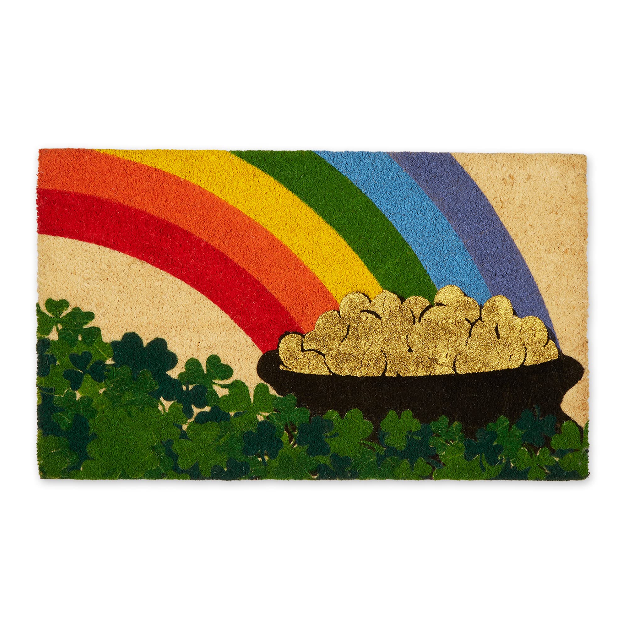 DII pot of gold glitter coir doormat at entry—stylish and durable dirt-scraper