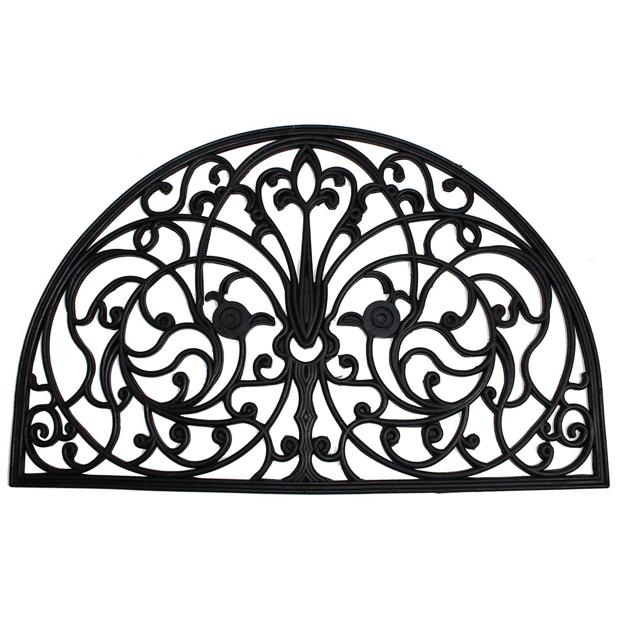 DII rubber doormat with half-round wrought-iron motif traps dirt at entry