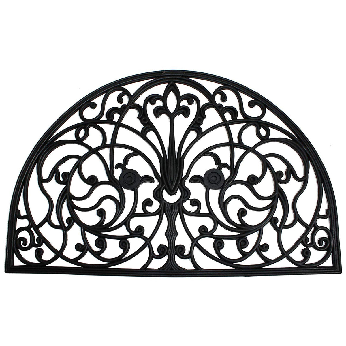DII rubber doormat with half-round wrought-iron motif traps dirt at entry