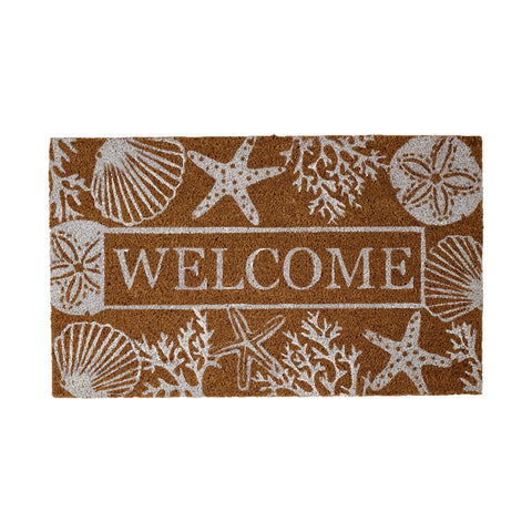 DII Seashells coir doormat close-up highlighting natural scrubbing bristles for dirt removal